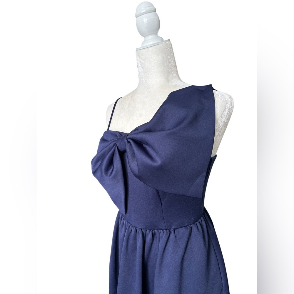 Navy long Dress with Statement asymmetrical Bow - Size Small - Picture 9 of 11